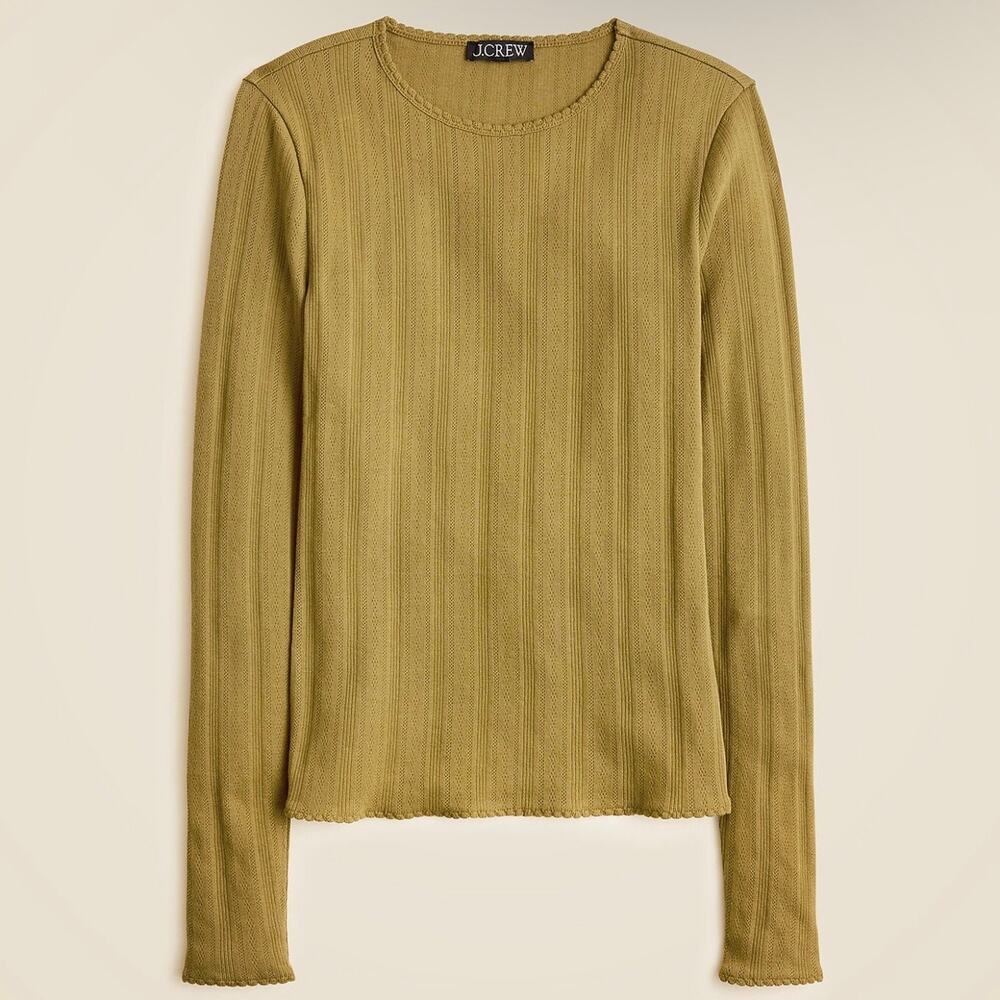 J Crew Pointelle Cotton Long Sleeve T-Shirt Women's XL Olive Green